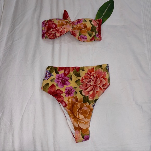 FARM Rio Other - Farm Rio: Floral High-Waist Bikini Set in Yellow, Pink & Orange Blooms / Swim